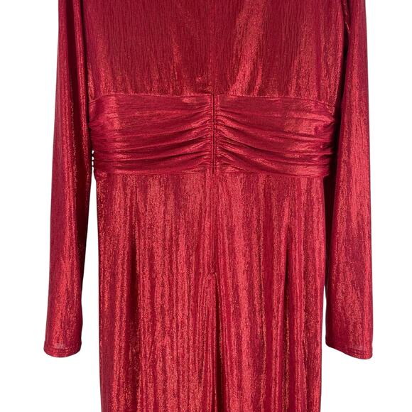 Tadashi Shoji Metallic Long Sleeve Evening Gown Deep Red Size XXL - Picture 12 of 14